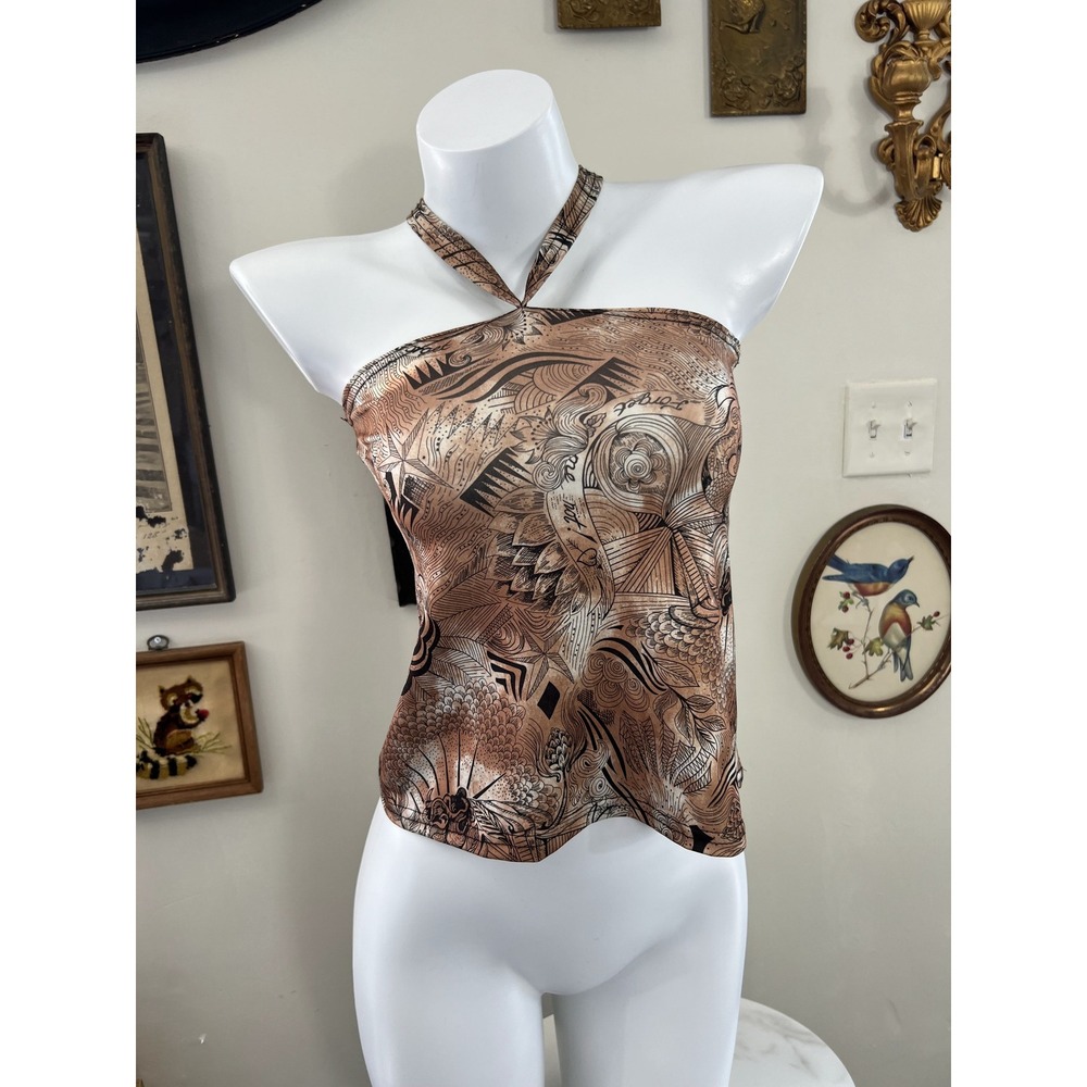 Cheryl Creations Vintage Y2K Tattoo Graphic Print Halter Tank Top Size S